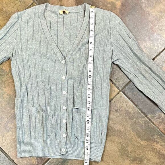 Bonage Gray Half Button Up Front Pockets Cardigan Sweater - Picture 7 of 9